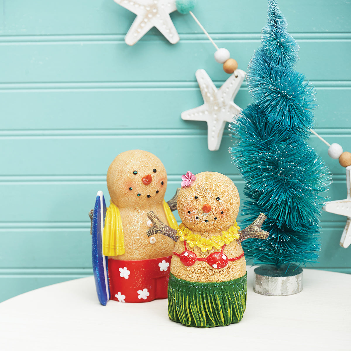 Sand Snowman with Surfboard Figurine