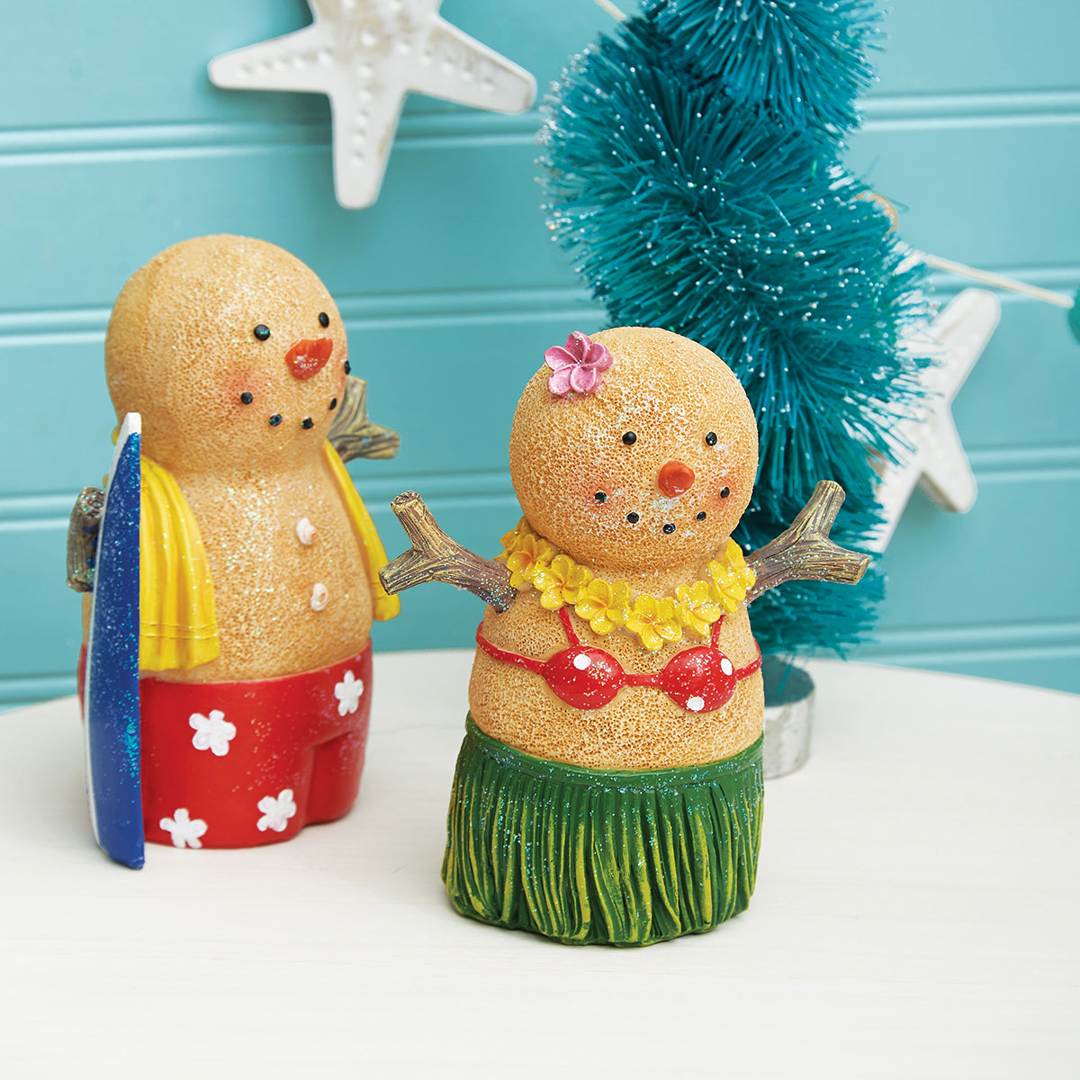 Sand Snowman with Surfboard Figurine