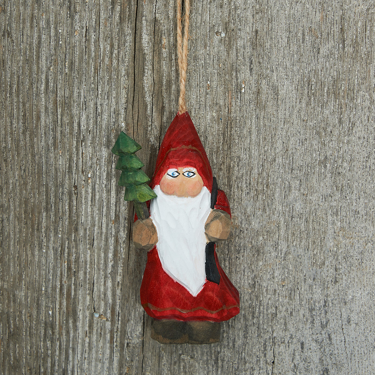 Wood Carved Santa Ornament