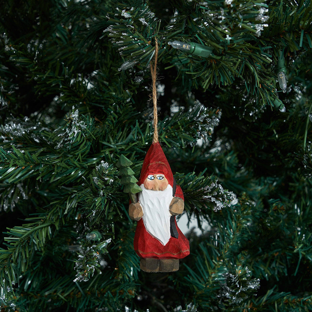 Wood Carved Santa Ornament