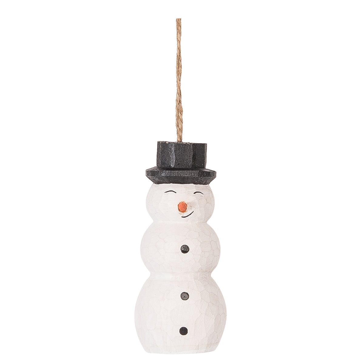 Wood Carved Snowman Ornament