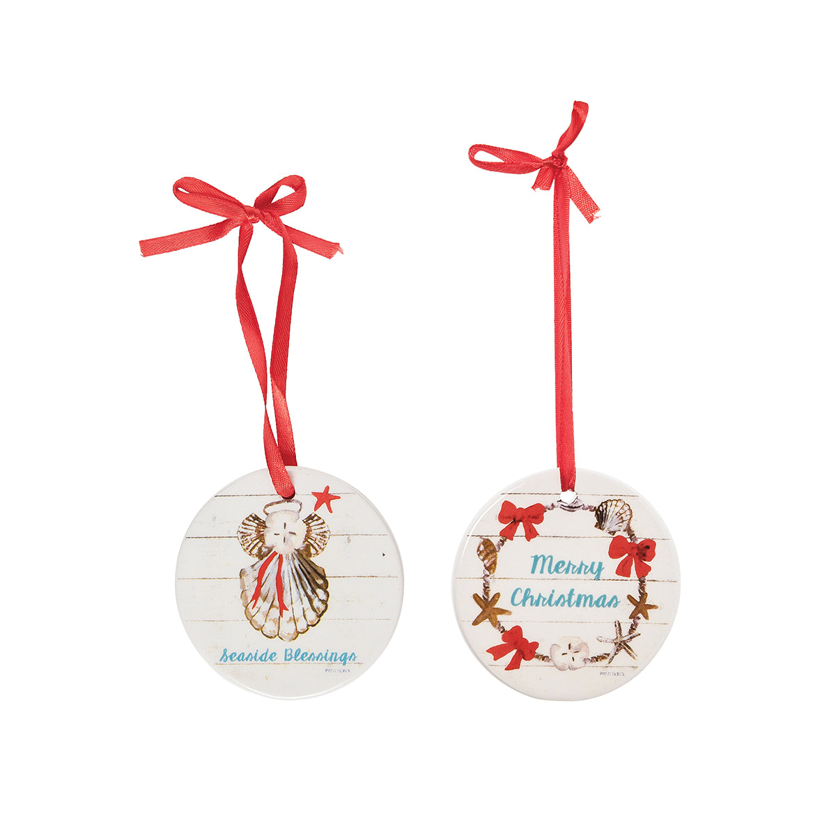 Shell Angel Merry Christmas Ornaments, Asst. of 2