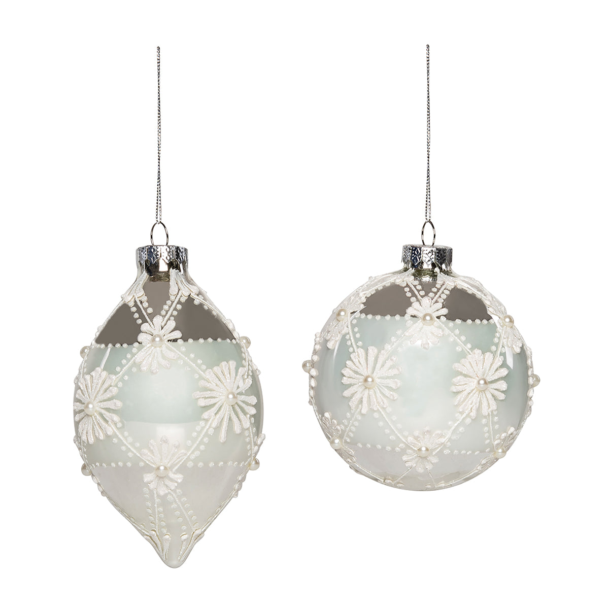 Glass Finial Ball Ornaments, Asst. of 2