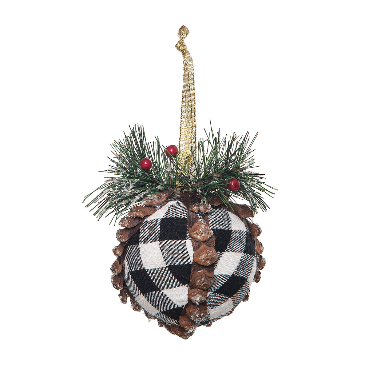 Black White Plaid Ball Ornament