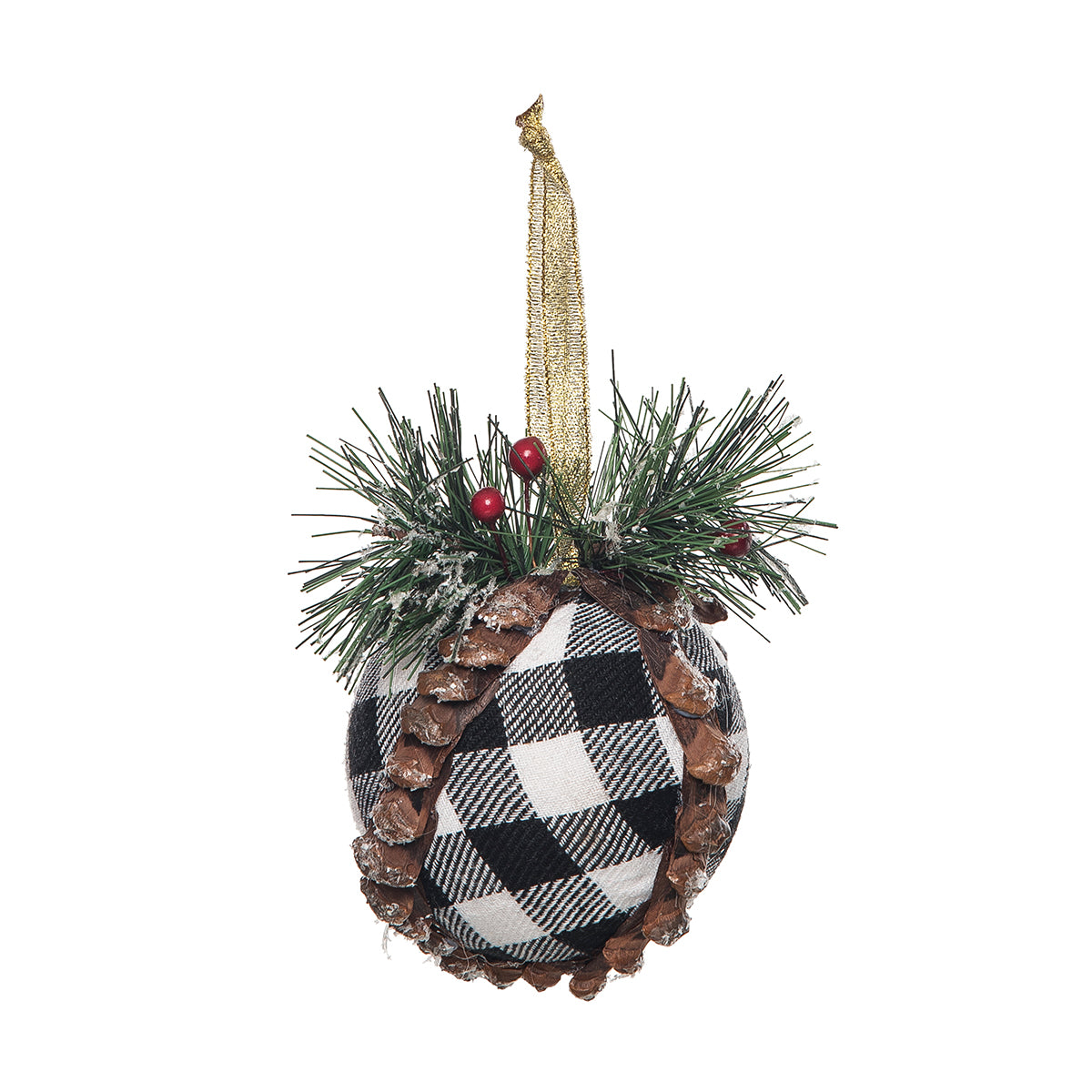 Black White Plaid Ball Ornament