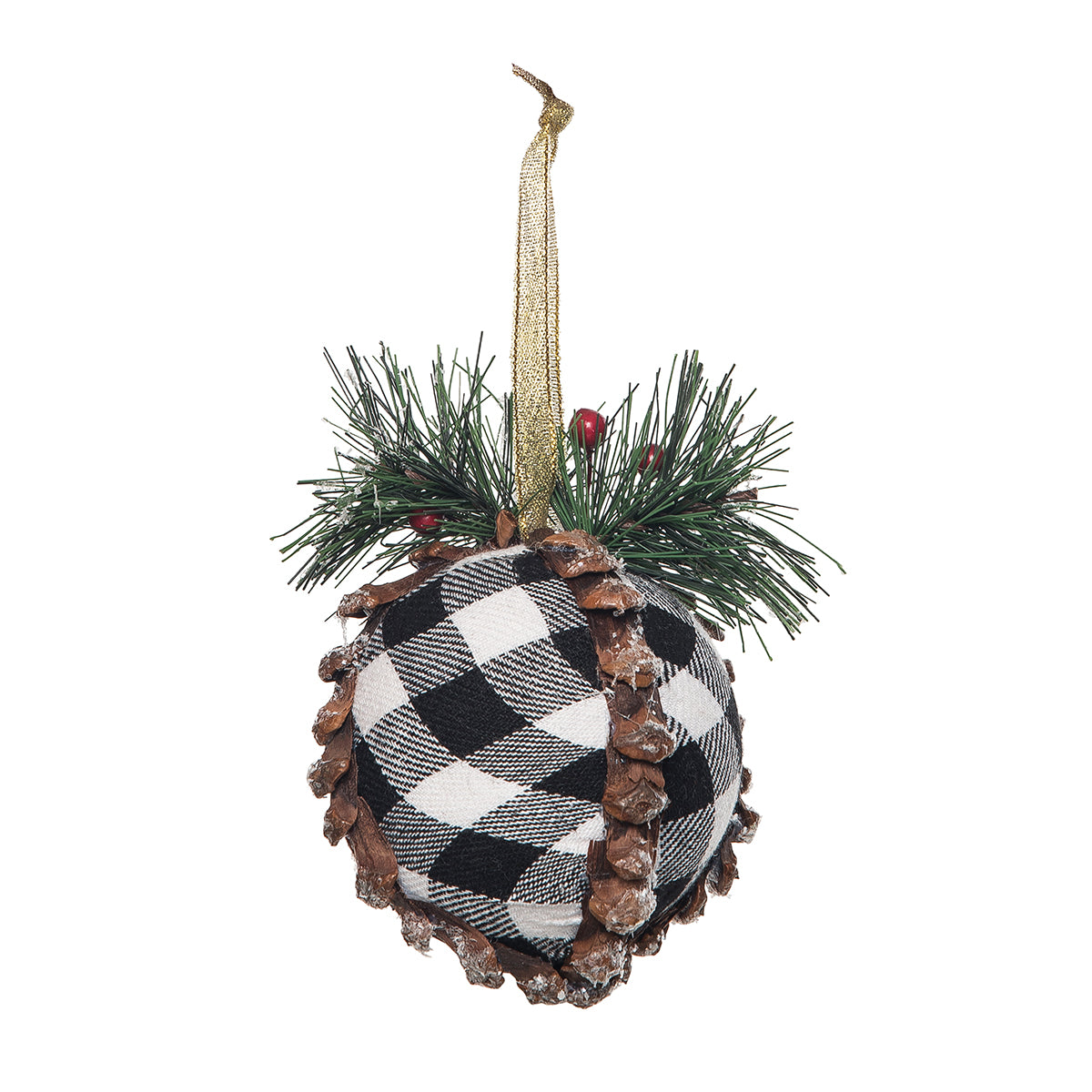 Black White Plaid Ball Ornament