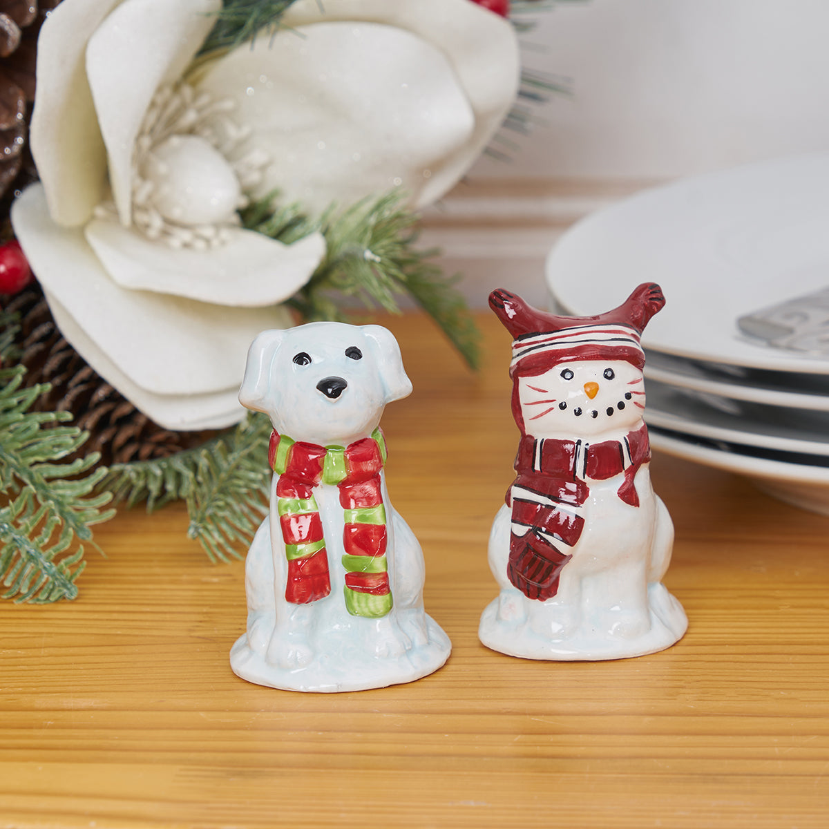 Christmas Dog and Cat Salt & Pepper Shaker Set